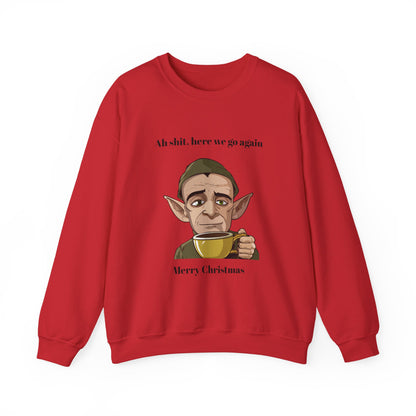 Humorous Unisex Crewneck Sweatshirt - "Ah Shit, Here We Go Again" Christmas Gift