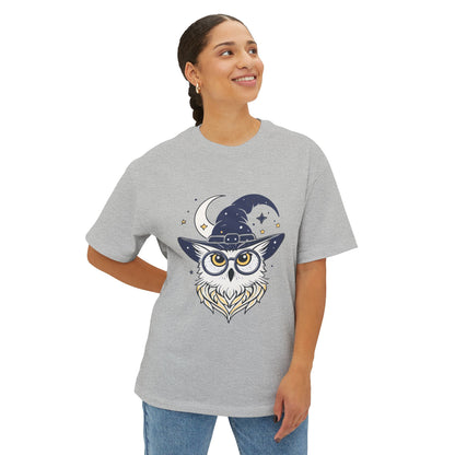 Witchy Owl Oversized Tee, Cozy Tee for Halloween, Unisex Graphic Shirt, Gift for Pet Lovers, Cute Witch Apparel, Owl Lovers Tee