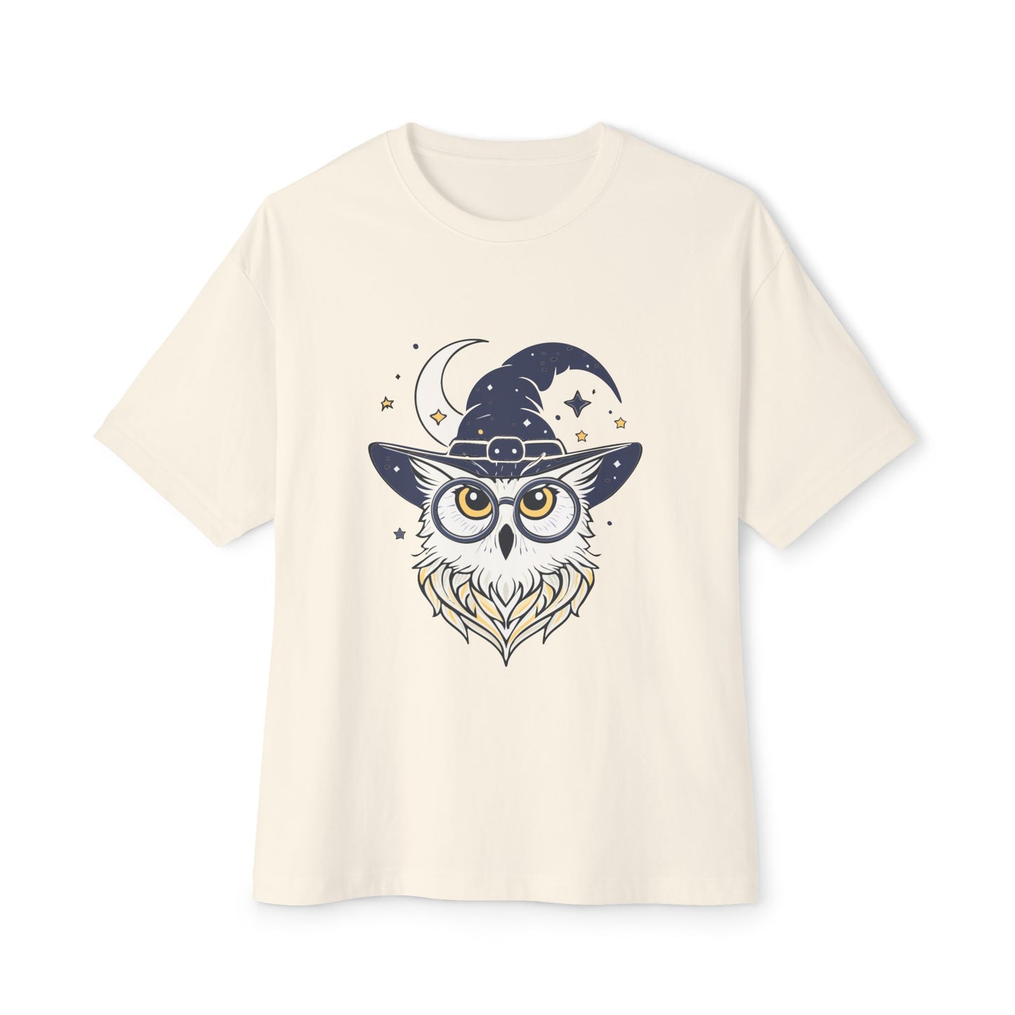 Witchy Owl Oversized Tee, Cozy Tee for Halloween, Unisex Graphic Shirt, Gift for Pet Lovers, Cute Witch Apparel, Owl Lovers Tee