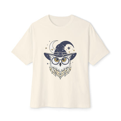Witchy Owl Oversized Tee, Cozy Tee for Halloween, Unisex Graphic Shirt, Gift for Pet Lovers, Cute Witch Apparel, Owl Lovers Tee