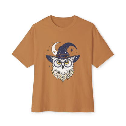 Witchy Owl Oversized Tee, Cozy Tee for Halloween, Unisex Graphic Shirt, Gift for Pet Lovers, Cute Witch Apparel, Owl Lovers Tee