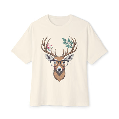 Whimsical Deer Graphic Tee, Unisex Oversized Boxy Tee, Nature Lover Shirt, Cute Animal Shirt, Relaxed Fit T-Shirt, Gift for Him/Her