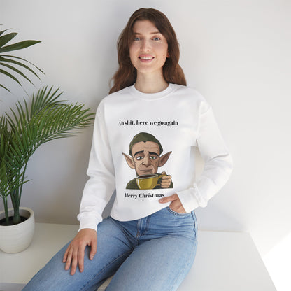 Humorous Unisex Crewneck Sweatshirt - "Ah Shit, Here We Go Again" Christmas Gift