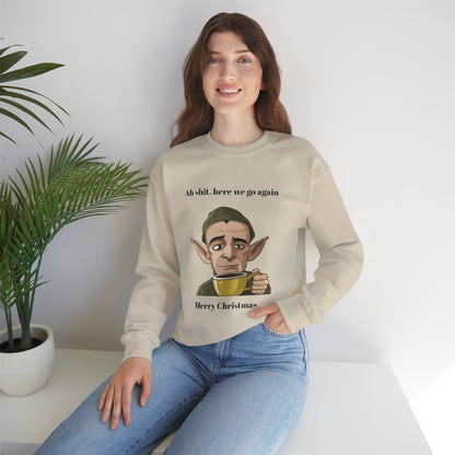 Humorous Unisex Crewneck Sweatshirt - "Ah Shit, Here We Go Again" Christmas Gift