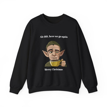 Humorous Unisex Crewneck Sweatshirt - "Ah Shit, Here We Go Again" Christmas Gift