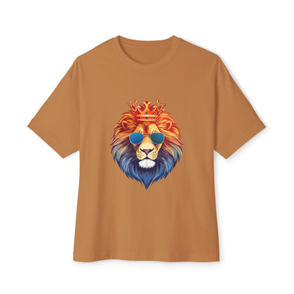 Cool Lion Sunglasses Unisex Oversized Boxy Tee - Stylish Graphic Tee, Trendy Streetwear, Casual Outfit, Gift for Animal Lovers, Summer