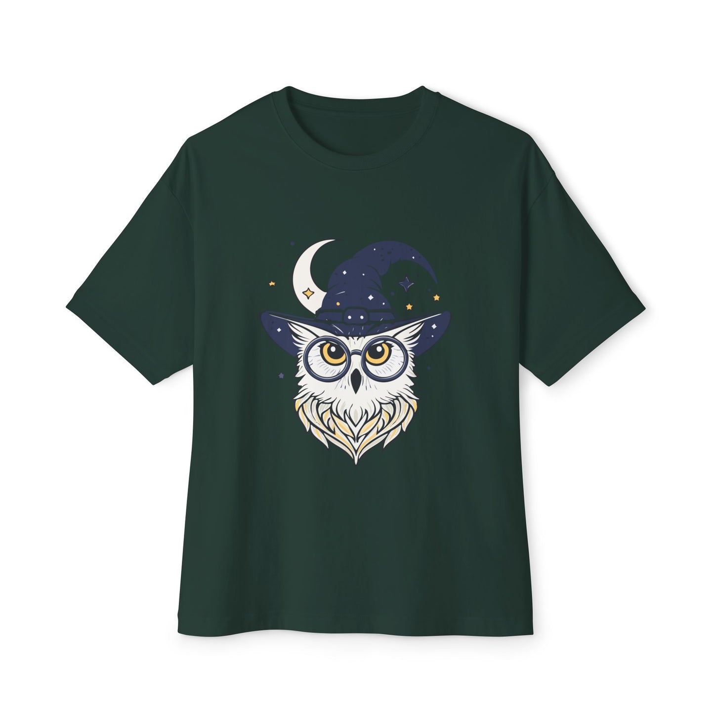Witchy Owl Oversized Tee, Cozy Tee for Halloween, Unisex Graphic Shirt, Gift for Pet Lovers, Cute Witch Apparel, Owl Lovers Tee