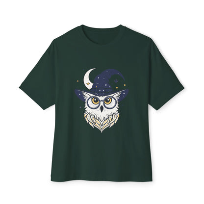 Witchy Owl Oversized Tee, Cozy Tee for Halloween, Unisex Graphic Shirt, Gift for Pet Lovers, Cute Witch Apparel, Owl Lovers Tee