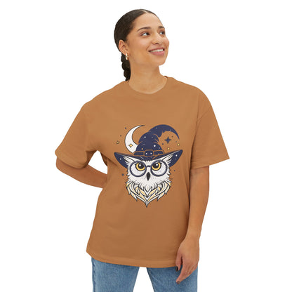 Witchy Owl Oversized Tee, Cozy Tee for Halloween, Unisex Graphic Shirt, Gift for Pet Lovers, Cute Witch Apparel, Owl Lovers Tee