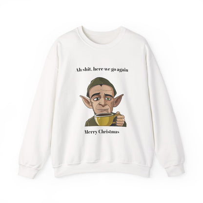 Humorous Unisex Crewneck Sweatshirt - "Ah Shit, Here We Go Again" Christmas Gift